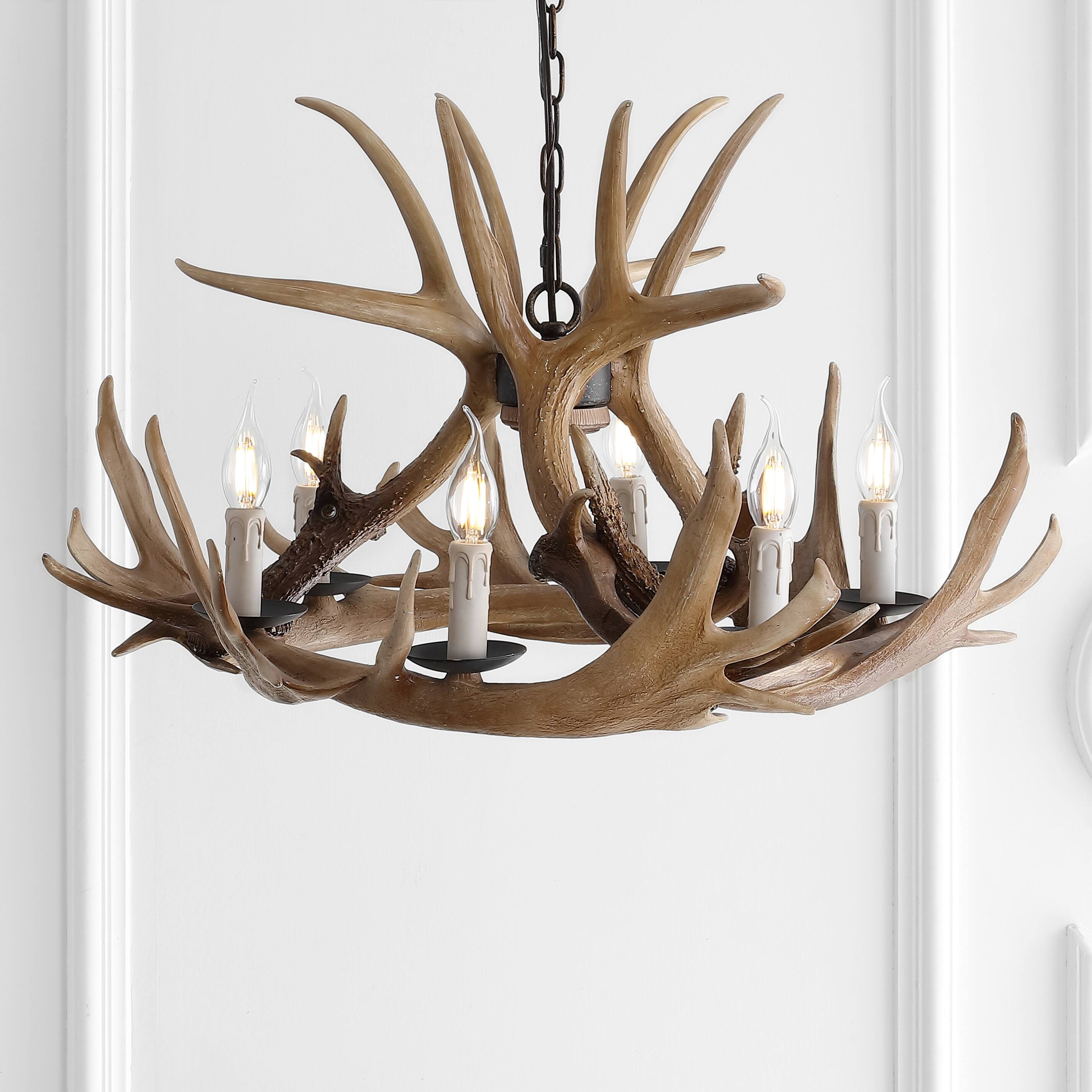 Alt View 7. Jonathan Y - Nelle 28.5" Adjustable Resin Antler 6-Light Chandelier, Brown - Brown.