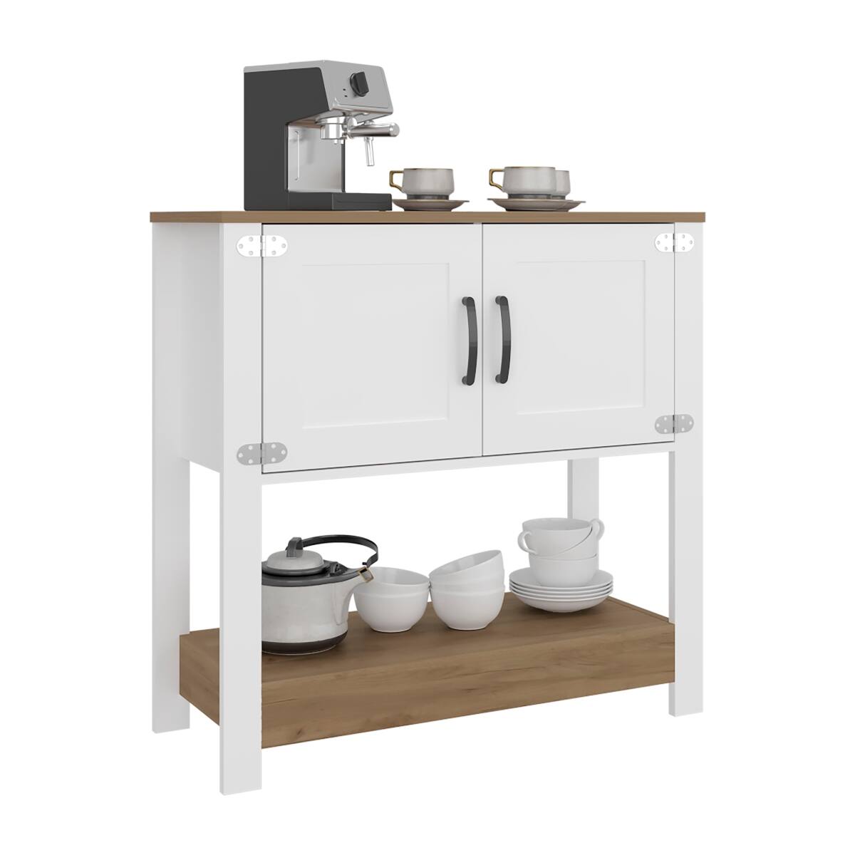 Alt View 5. Loheer - Loheer white and natural oak coffee station coffee bar cabinet with storage doors 35 Inch - White and Natural.