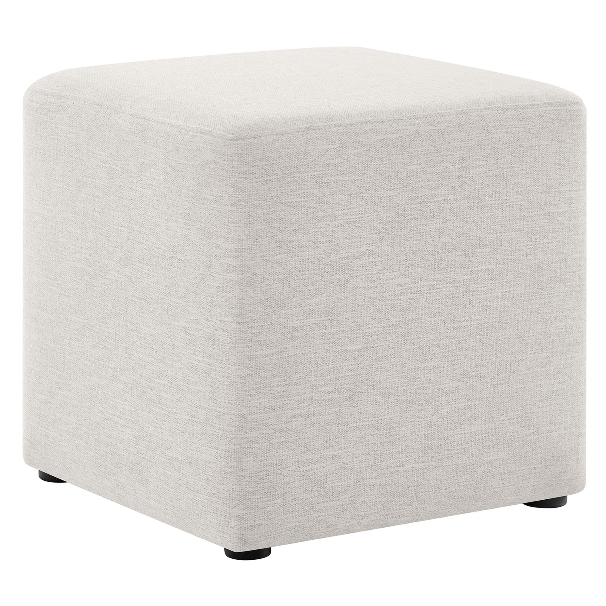 Angle. Modway - Callum 17" Square Woven Heathered Fabric Upholstered Ottoman by Modway - Heathered Weave Ivory.