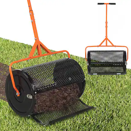 Front. Gymax - Gymax 24'' Compost Spreader w/ Height-Adjustable T-Shaped Handle for Lawn Garden Orange - Orange.