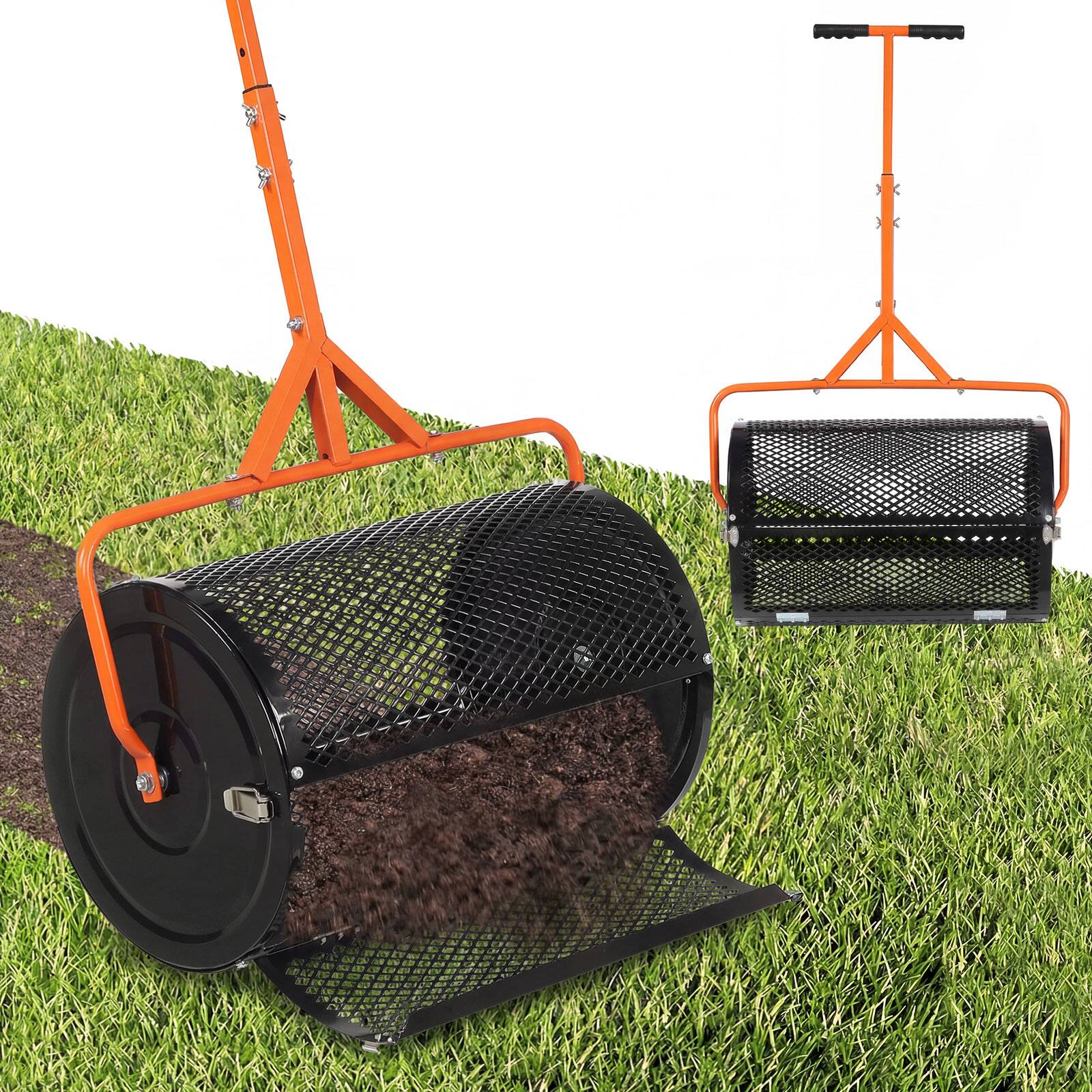 Front. Gymax - Gymax 24'' Compost Spreader w/ Height-Adjustable T-Shaped Handle for Lawn Garden Orange - Orange.
