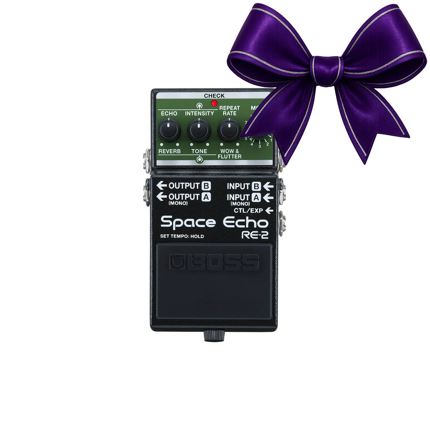 CHECK REPEAT ECHO INTENSITY RATE - 7 - I I M 5 REVERB TONE WOW & FLUTTER A I 3 2 OUTPUT B OUTPUT A INPUT B INPUT A (MONO) MONO CTL/EXP Space Echo SET TEMPO HOLD RE-2 BOSS