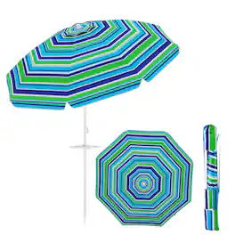 Gymax - 6.5 FT Beach Umbrella for Sand Heavy-Duty Sunshade Parasol w/ Sand Anchor - Green