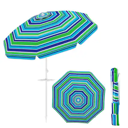Front. Gymax - Gymax 6.5 FT Beach Umbrella for Sand Heavy-Duty Sunshade Parasol w/ Sand Anchor - Green.