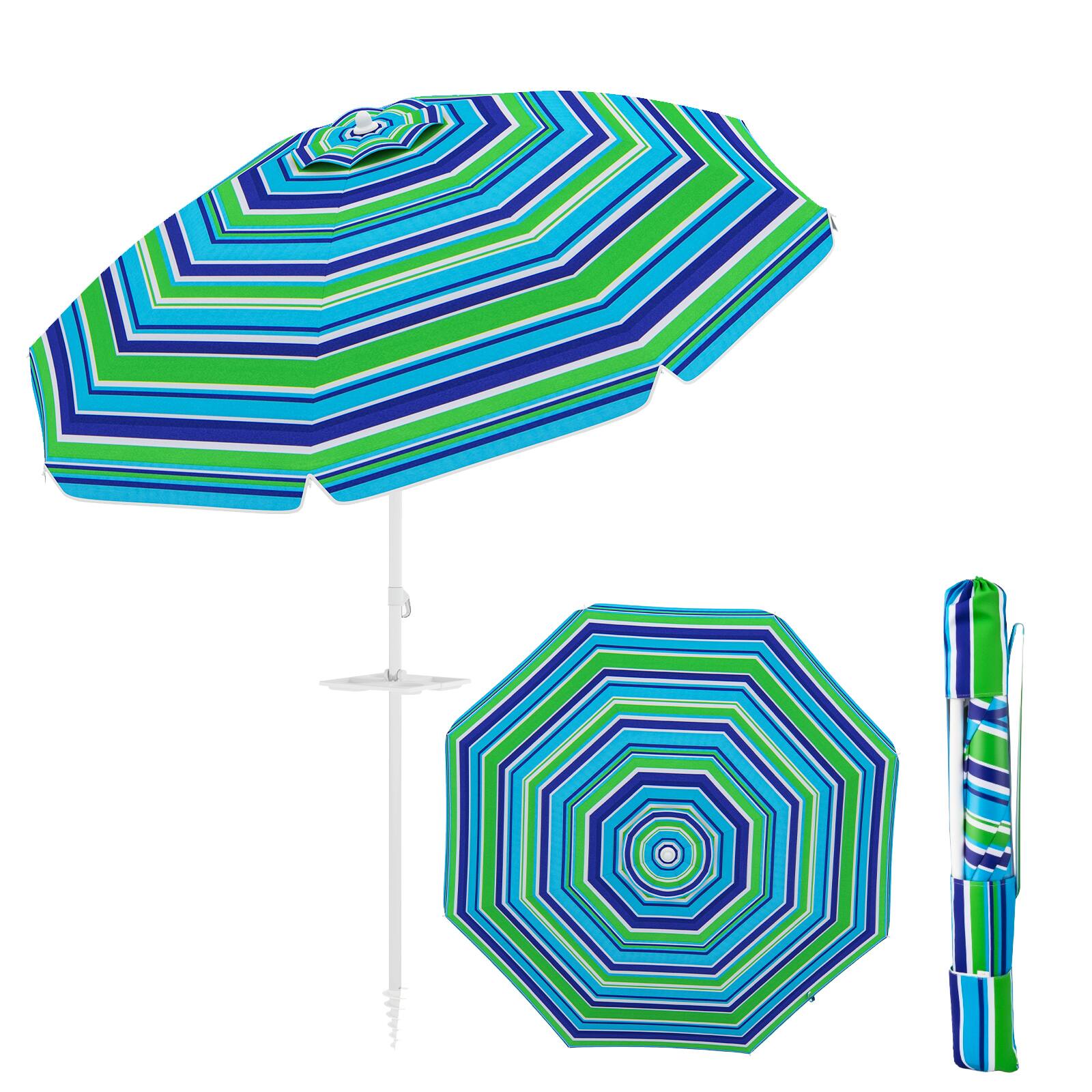 Front. Gymax - Gymax 6.5 FT Beach Umbrella for Sand Heavy-Duty Sunshade Parasol w/ Sand Anchor - Green.