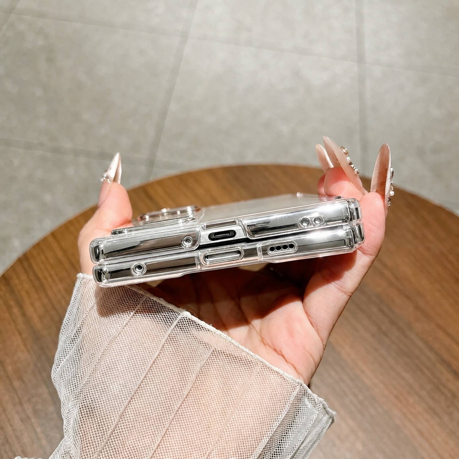 Alt View 1. Dteck - Plating Build in Tempered Glass Screen Cover for Samsung Galaxy Z Fold 8, Shockproof Kickstand Hard PC Clear Back Cover - Silver.