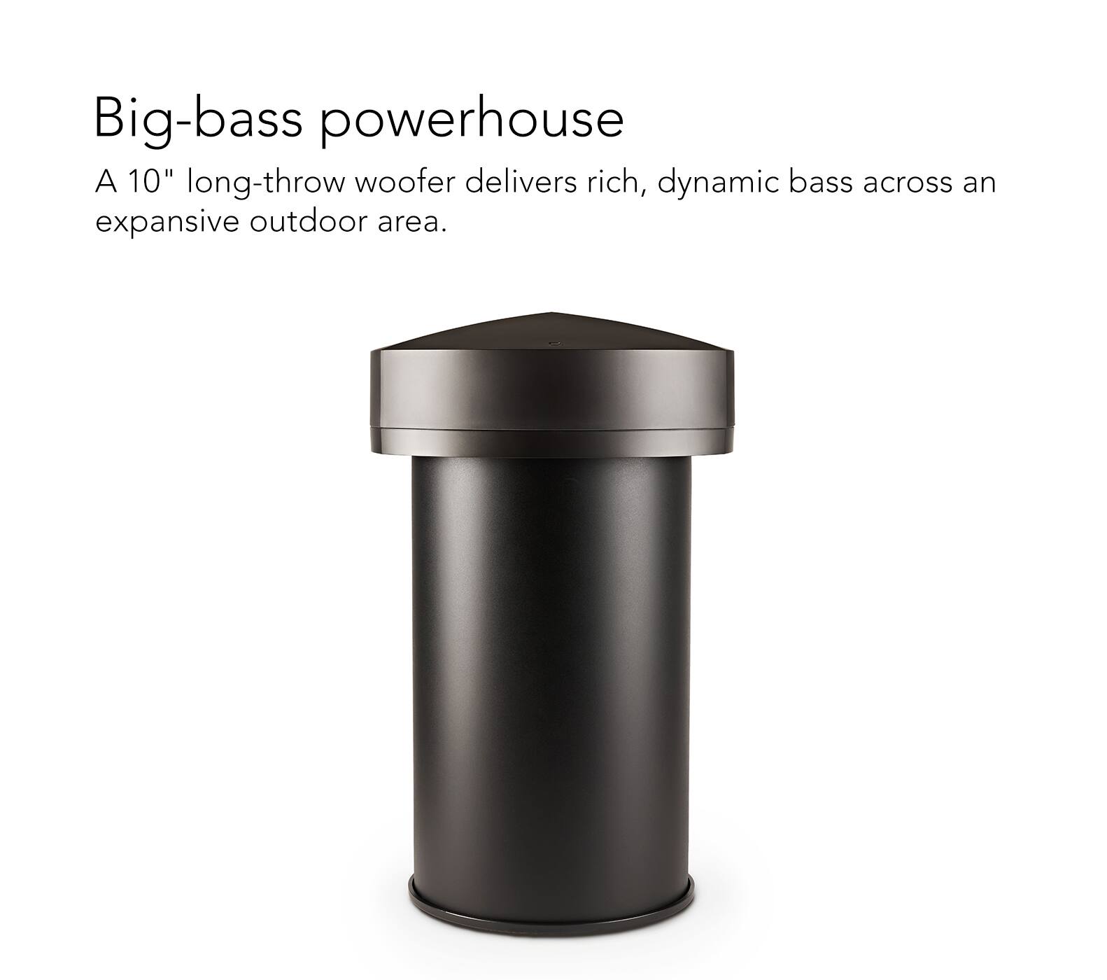 Big-bass powerhouse: A 10" long-throw woofer delivers rich, dynamic bass across an expansive outdoor area.