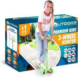 Outdoor Cruiser - 3-Wheel Scooter – LED Wheels, 4-Level Adjustable Handle, for Kids Ages 3-8 - Green