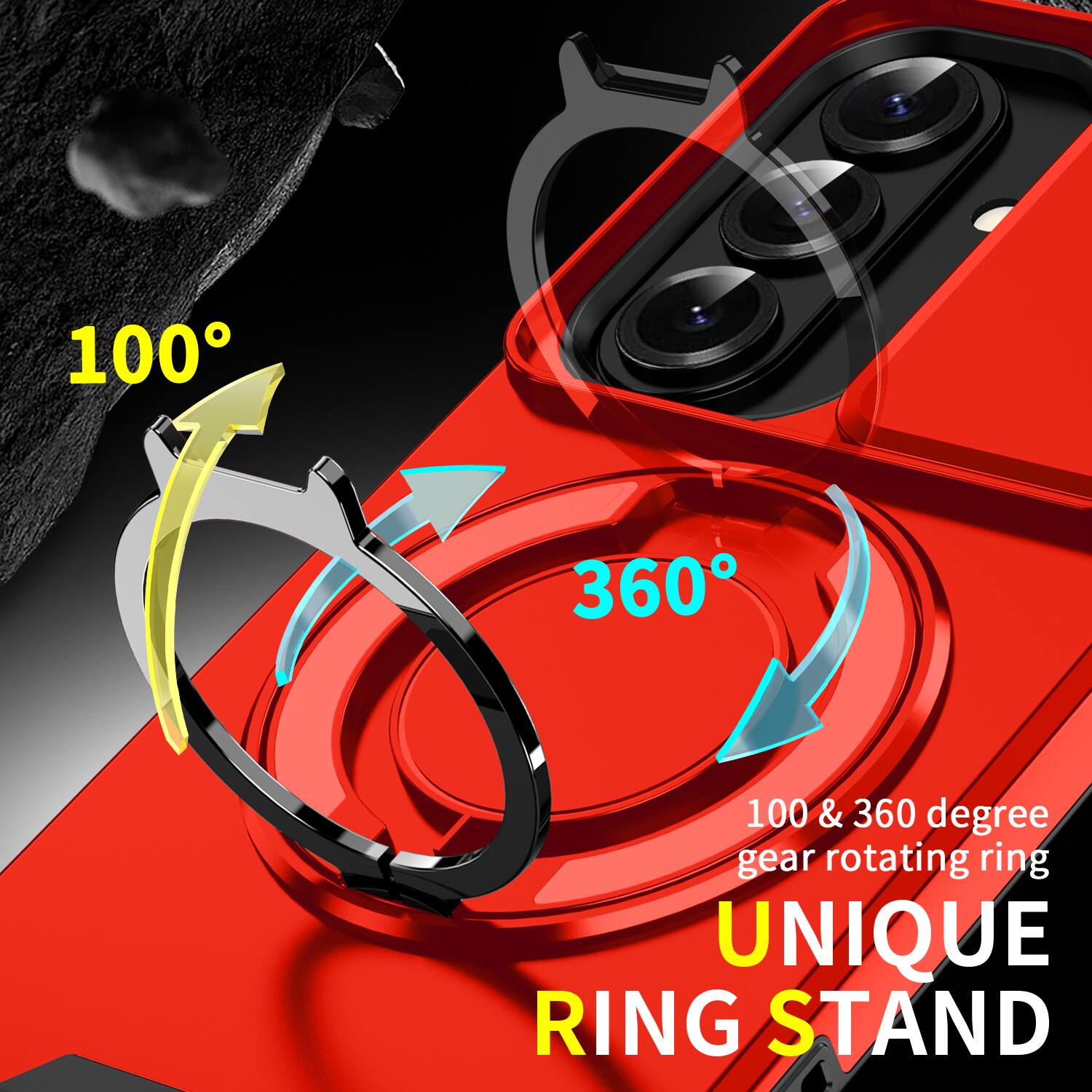 100°
360°
100 & 360 degree gear rotating ring
UNIQUE RING STAND