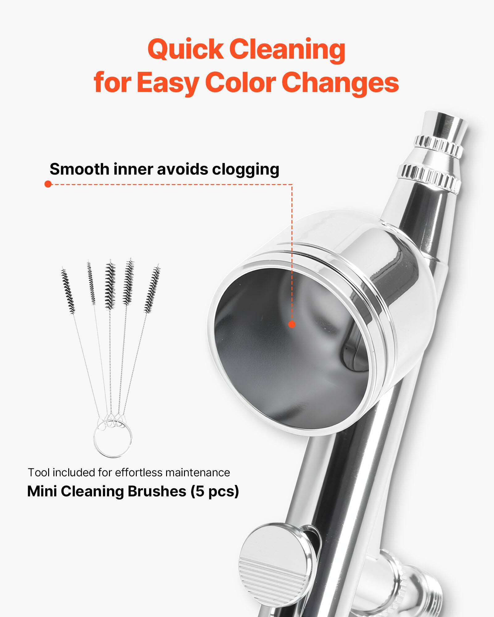 Quick Cleaning for Easy Color Changes

Smooth inner avoids clogging

Tool included for effortless maintenance

Mini Cleaning Brushes (5 pcs)