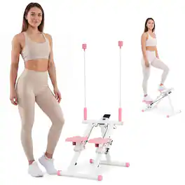 Costway - Stair Stepper with Detachable Handlebar LCD Monitor Stable Frame for Home Exercise - Pink + White