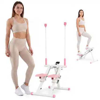 Front. Costway - Costway Stair Stepper with Detachable Handlebar LCD Monitor Stable Frame for Home Exercise - Pink + White.