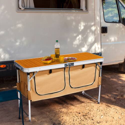 Alt View 8. Winado - 4FT Portable Aluminum Folding Camping Table with Storage, Adjustable Height, Carry Handle for Outdoor Camping Pinic - Wooden.