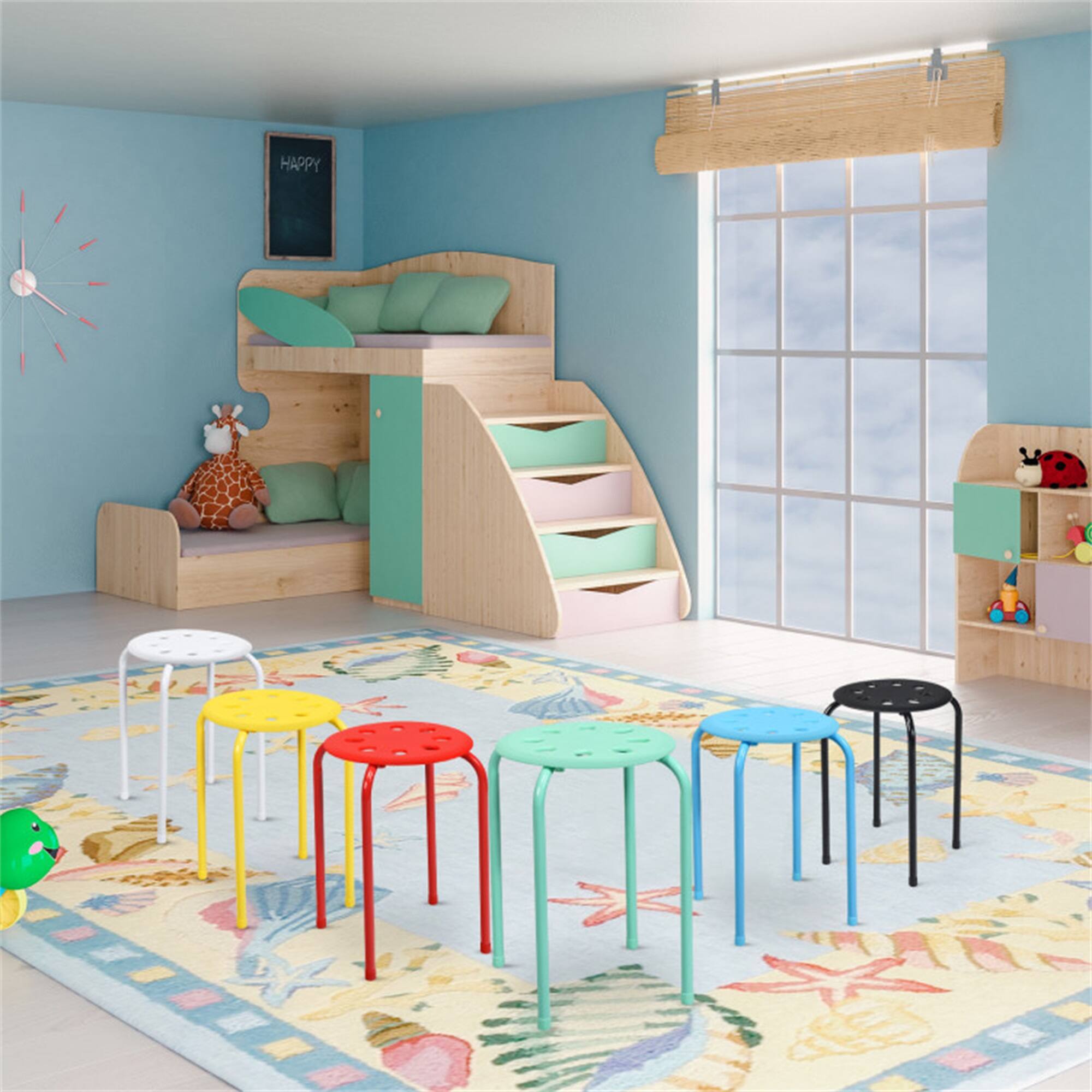 Angle. Pefilos - Set of 6 Portable Plastic Stack Stools, Dining Chairs with Stackable Space Saving Design, Multicolor - Multicolor.