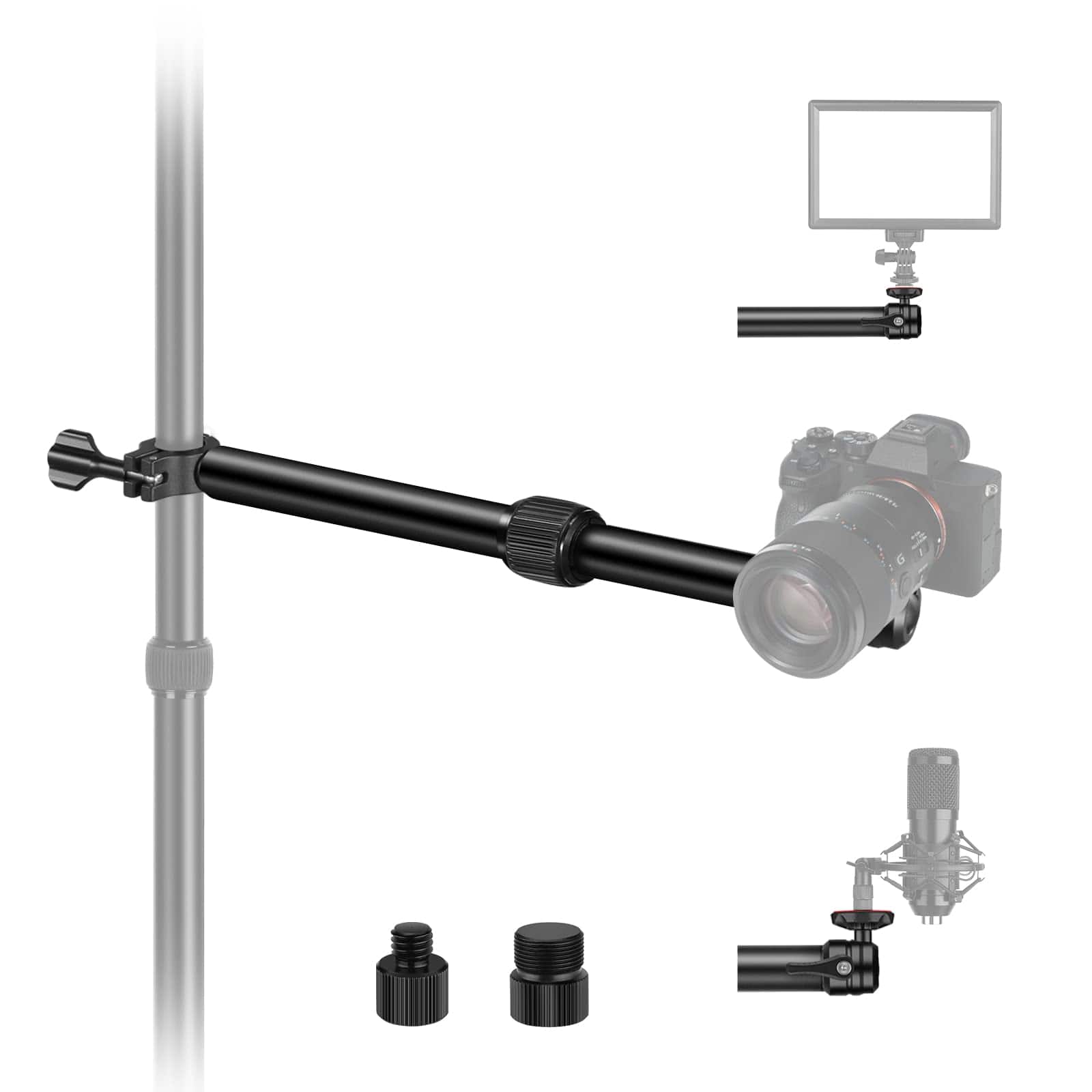 Neewer - Telescopic Desk Camera Mount Arm - 11.8-20" Adjustable Overhead Stand for Webcam & Light
