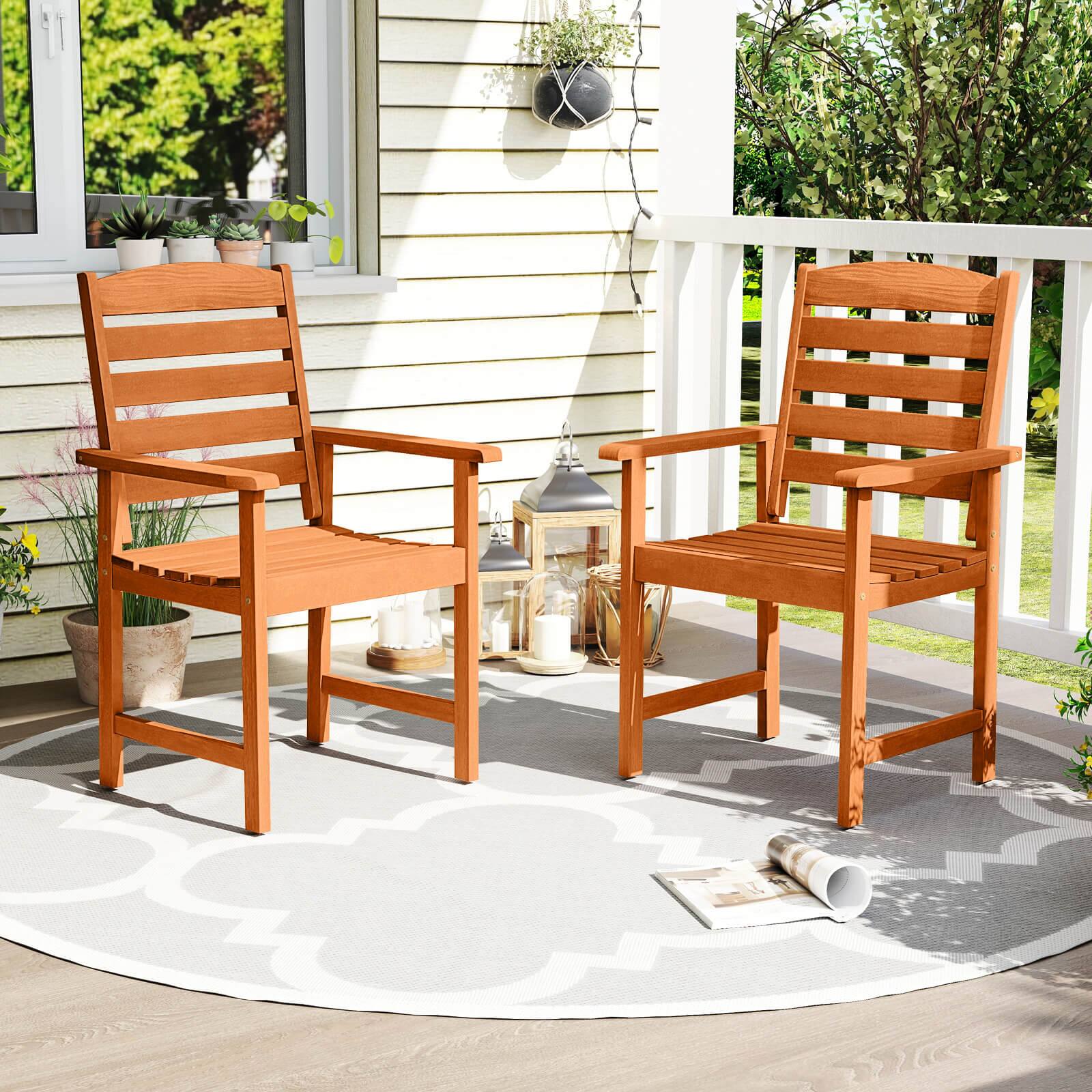 Alt View 1. Costway - Costway Patio Chairs Set of 2 with Inclined Backrests and Slatted Seats for Deck - Natural.