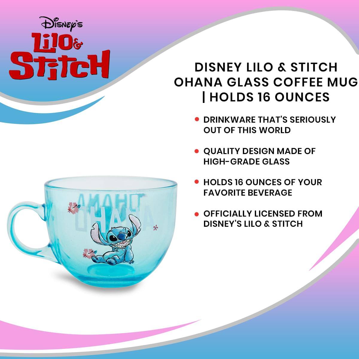 Disney's Lilo & Stitch

Disney Lilo & Stitch Ohana Glass Coffee Mug | Holds 16 Ounces

- Drinkware that's seriously out of this world
- Quality design made of high-grade glass
- Holds 16 ounces of your favorite beverage
- Officially licensed from Disney's Lilo & Stitch