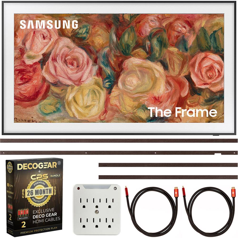 SAMSUNG  
The Frame  

DECOCGEAR + CPS BUNDLE  
PREMIUM  
26 MONTH CPS PROTECTION  
EXCLUSIVE  
DECOCGEAR INCLUDES CABLES - HDMI 2  
PREMIUM PROTECTION PLAN