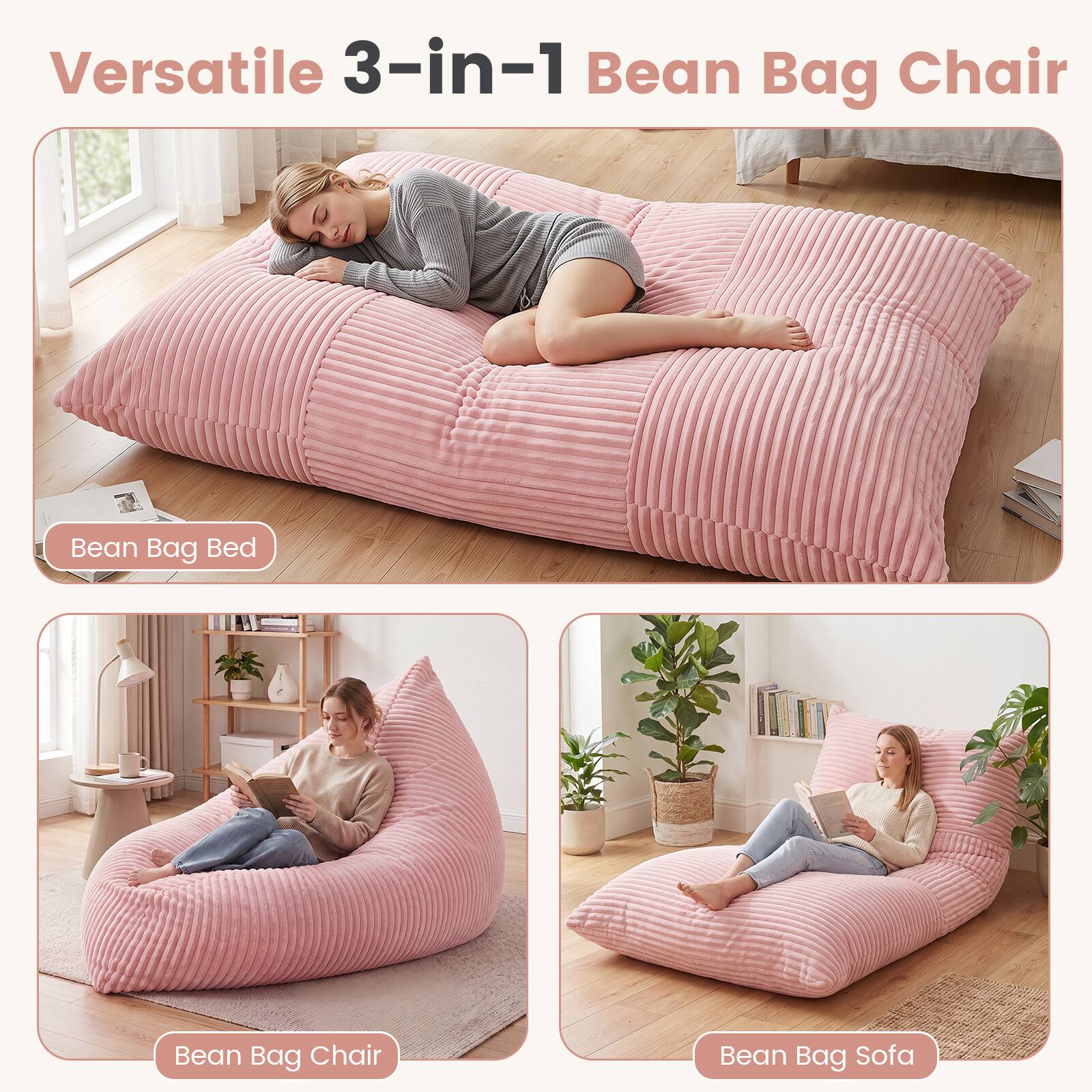 Versatile 3-in-1 Bean Bag Chair

- Bean Bag Bed
- Bean Bag Chair
- Bean Bag Sofa