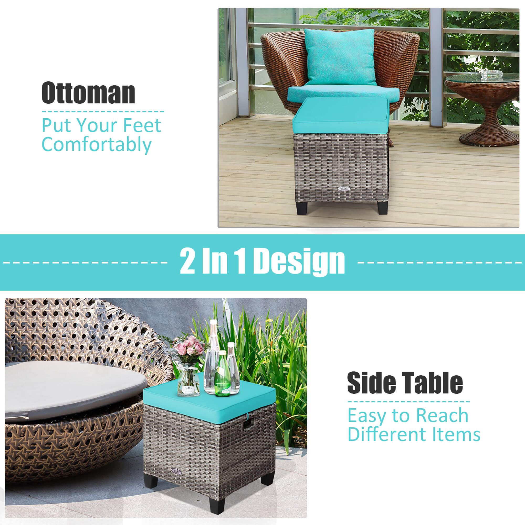 Ottoman  
Put Your Feet Comfortably  

2 In 1 Design  

Side Table  
Easy to Reach Different Items