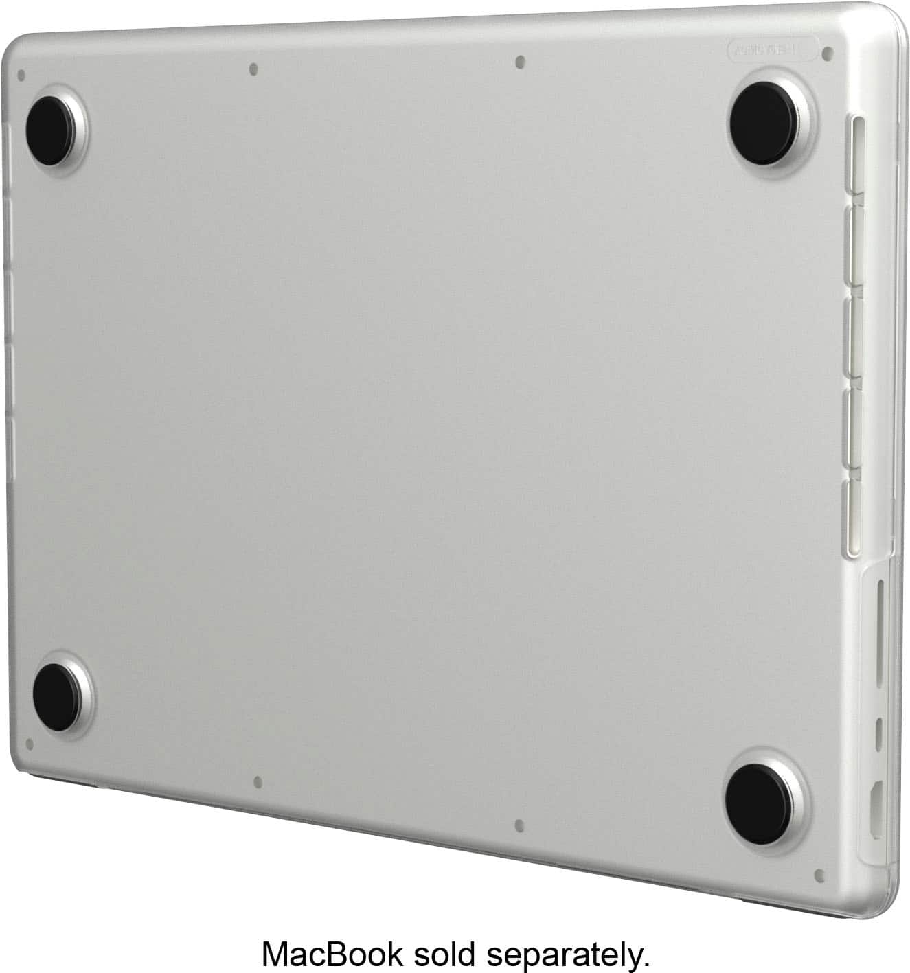 The image shows a white MacBook, which is sold separately.