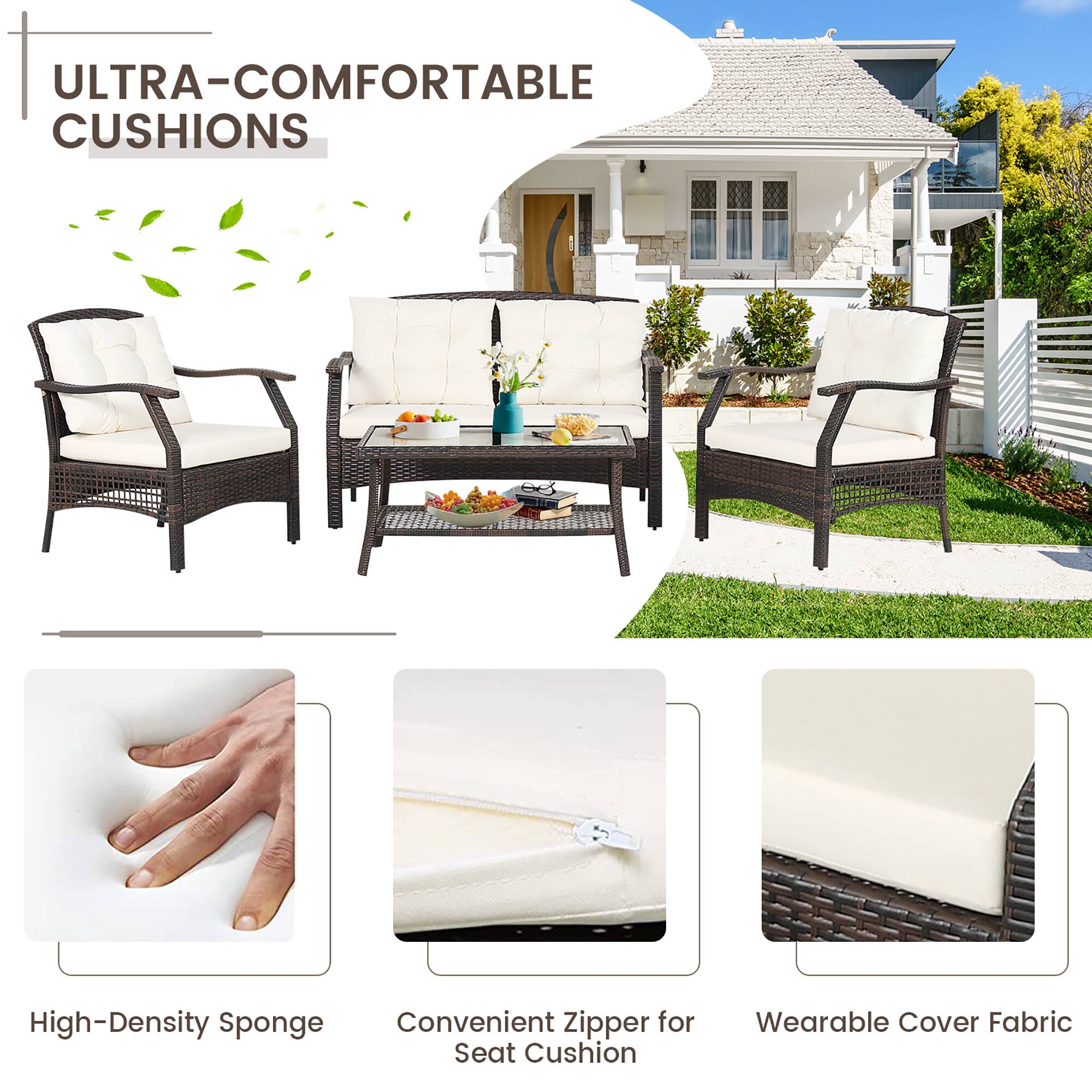 ULTRA-COMFORTABLE CUSHIONS

- High-Density Sponge
- Convenient Zipper for Seat Cushion
- Wearable Cover Fabric