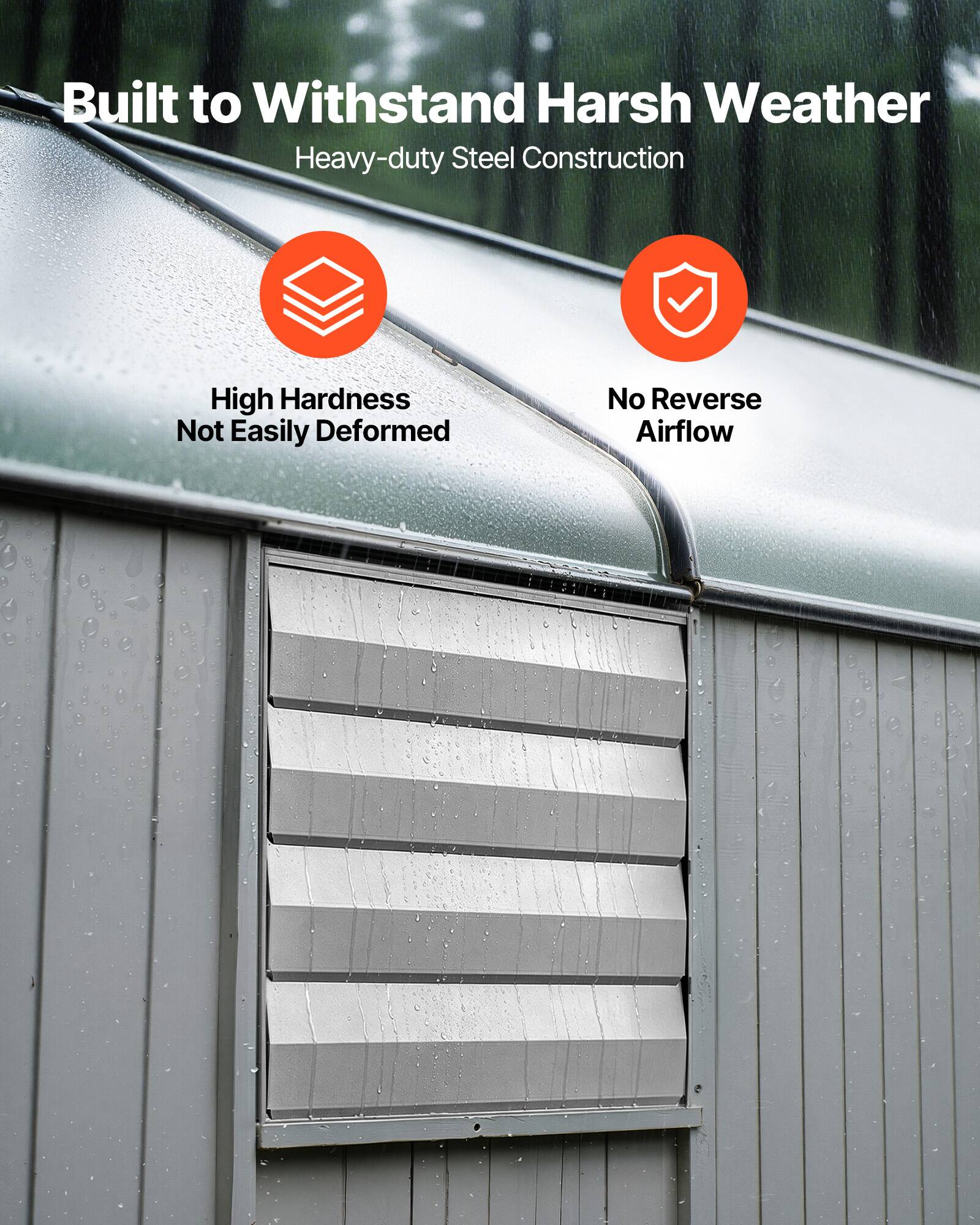 Built to Withstand Harsh Weather  
Heavy-duty Steel Construction  
High Hardness  
Not Easily Deformed  
No Reverse Airflow