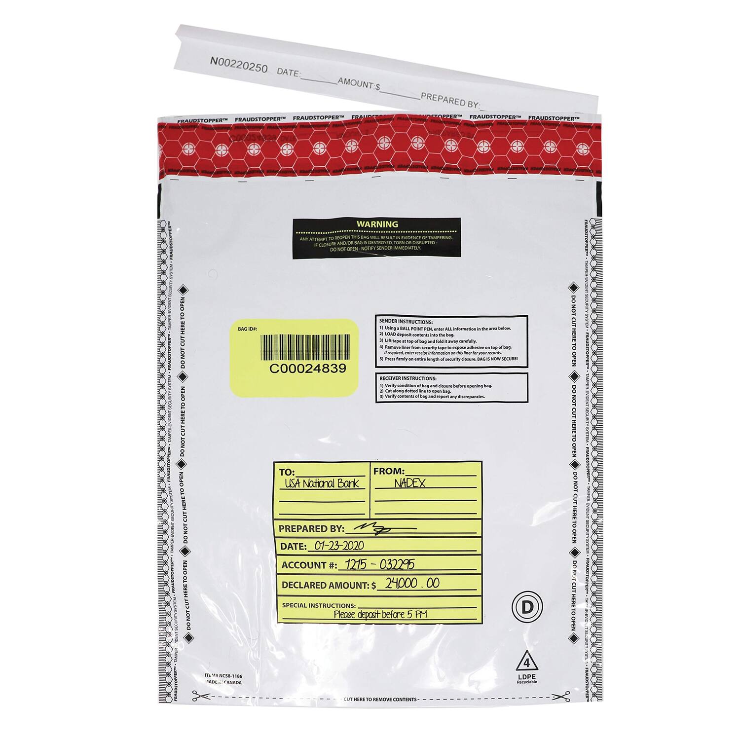 N00220250 DATE AMOUNT  
TRAUSTUPPES TEAUA ATUTES FEAUSSTUPPEE- PREPARED BY FRAVOSFORFER RAURSTOPPER- WARNING N I I i MSA - - - AT - TEM androm JURME - - Ci nn OE MTEY CUPR adi E ENOER TRACTIOS d - 1 nhing BLL - - i - - - - - DO NOTCUTHERETOOPN - + - . - - - ya - - - - - - - - - eg - - - - i - - - - - - - - - C00024839 CNS ISIRUCTONS + - I - - - gon . . - ng - I - - . vori - - - - - - EBPS TO: FROM: OPEN USA Nahional Bork NIDEX DONOT-CUTHEREYO-OPEN 2 PREPARED BY: Map DATE: 01-23-2020 SPEN ACCOUNT 1215-032295 2 DECLARED AMOUNT: $24000.00 NBO OLH
