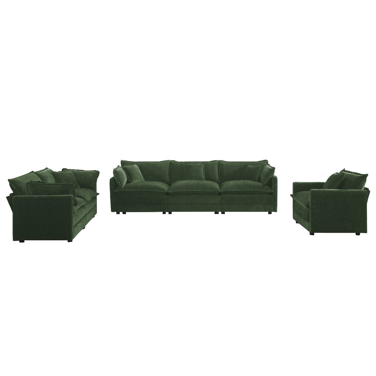 Back. Ropilly - Ropilly Green Chenille Sectional Sofa 3 Piece Sofa Set with Extra Deep Seat for Living Room - Green.
