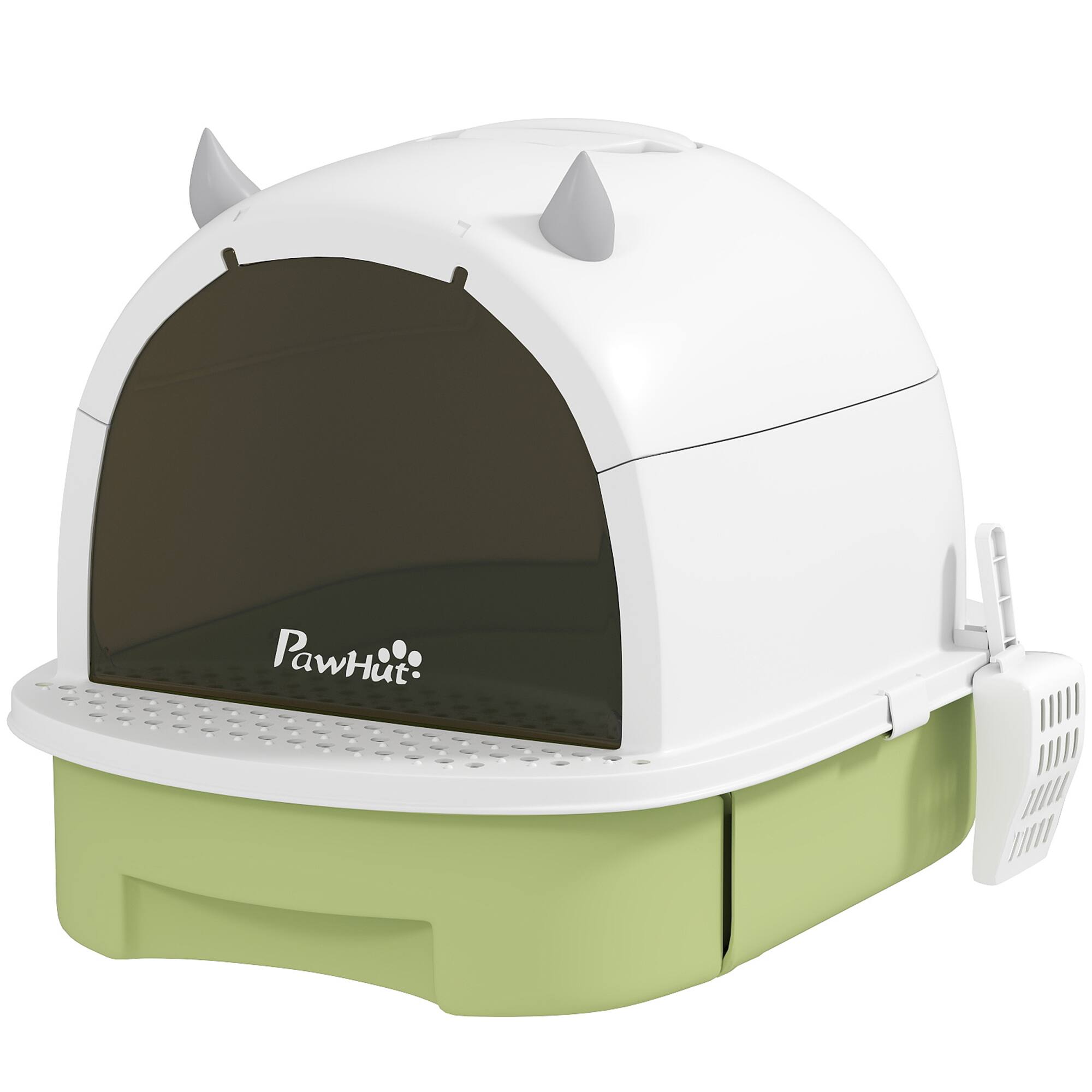 Front. Pawhut - Cat Litter Box with Lid, Scoop, Deodorizing Bags for Odor Control, Privacy - Green.