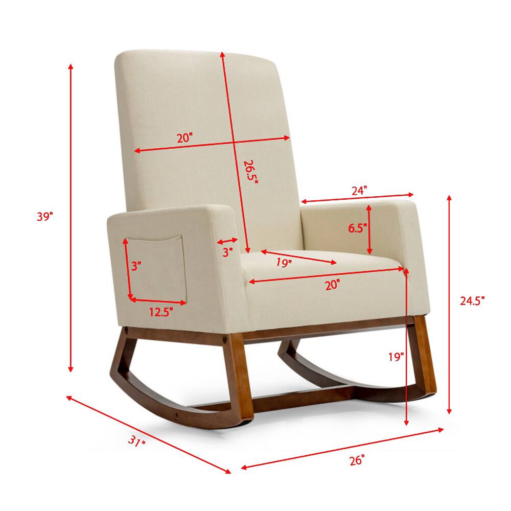 - Height: 39"
- Width: 26.5"
- Depth: 24"
- Armrest Height: 6.5"
- Seat Height: 19"
- Seat Depth: 20"
- Seat Width: 24.5"
- Back Height: 20"
- Armrest Width: 24"
- Armrest Depth: 3"
- Side Pocket Height: 3"
- Side Pocket Width: 12.5"
- Base Width: 26"
- Base Depth: 31"
- Overall Width: 24.5"
