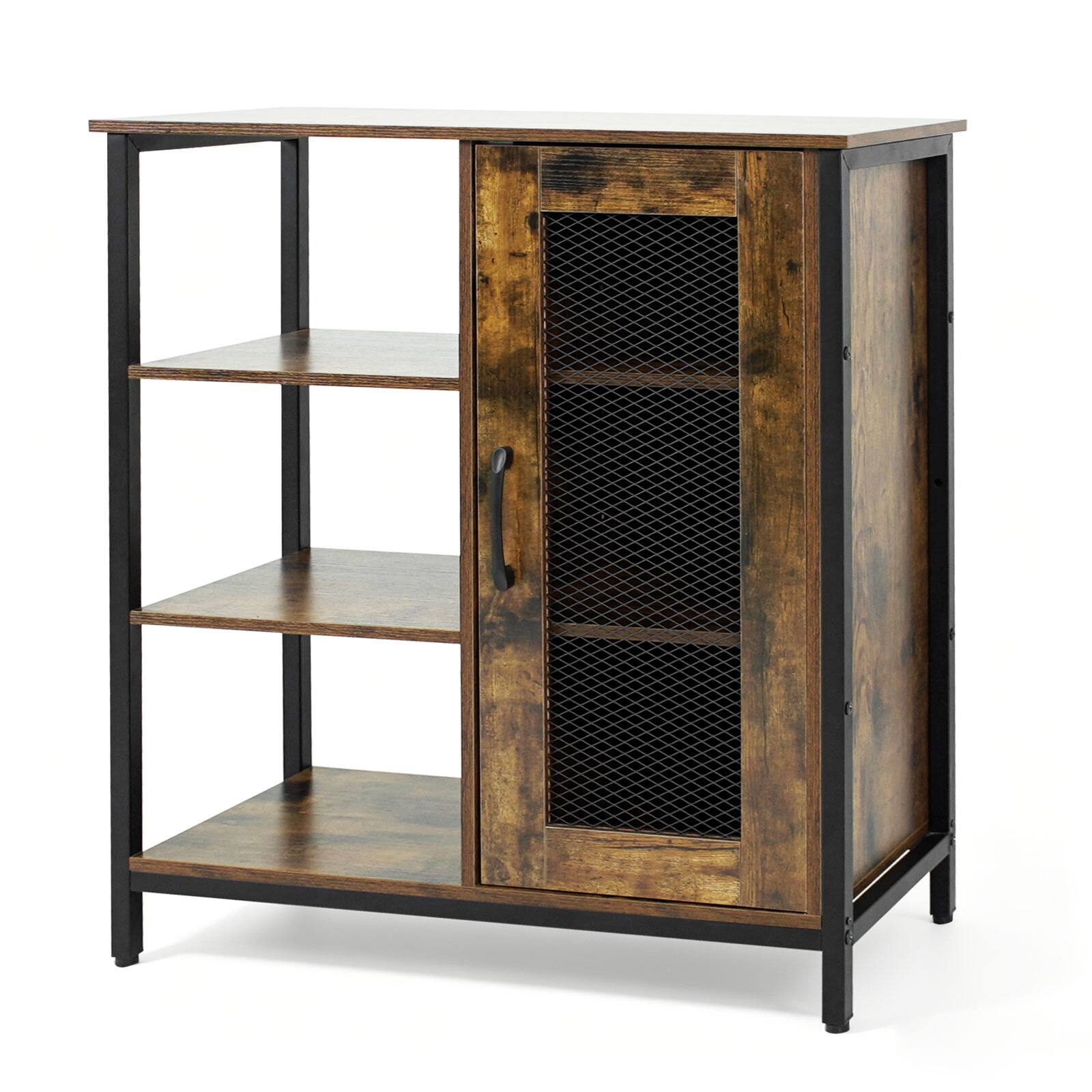 Alt View 9. Costway - Costway Buffet Sideboard Cabinet with 3 Open Shelves 2 Adjustable Shelves Anti-Tipping Kits - Rustic Brown.