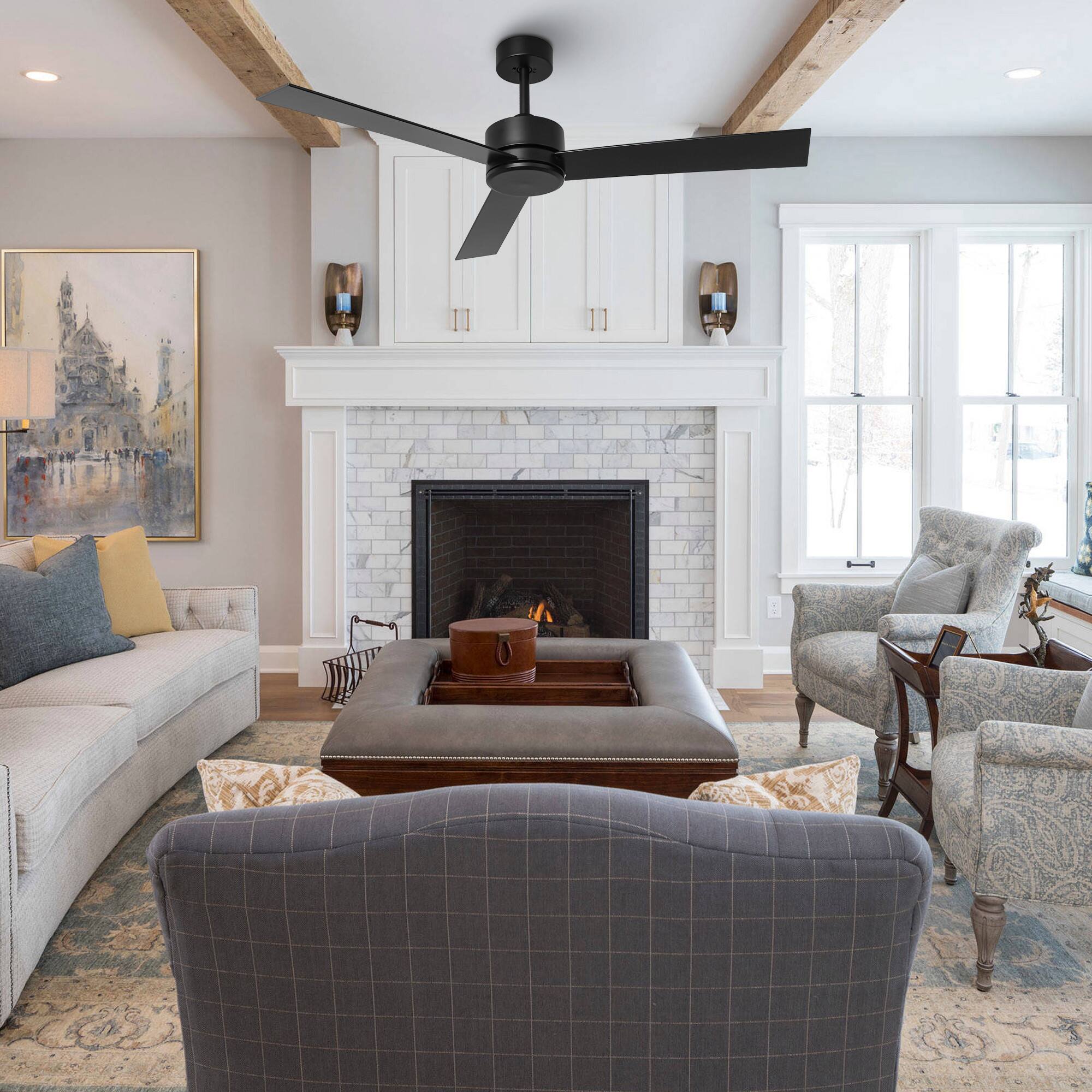 Angle. Parrot Uncle - 52" Modern 6-Speed DC Ceiling Fan with Remote - Black.