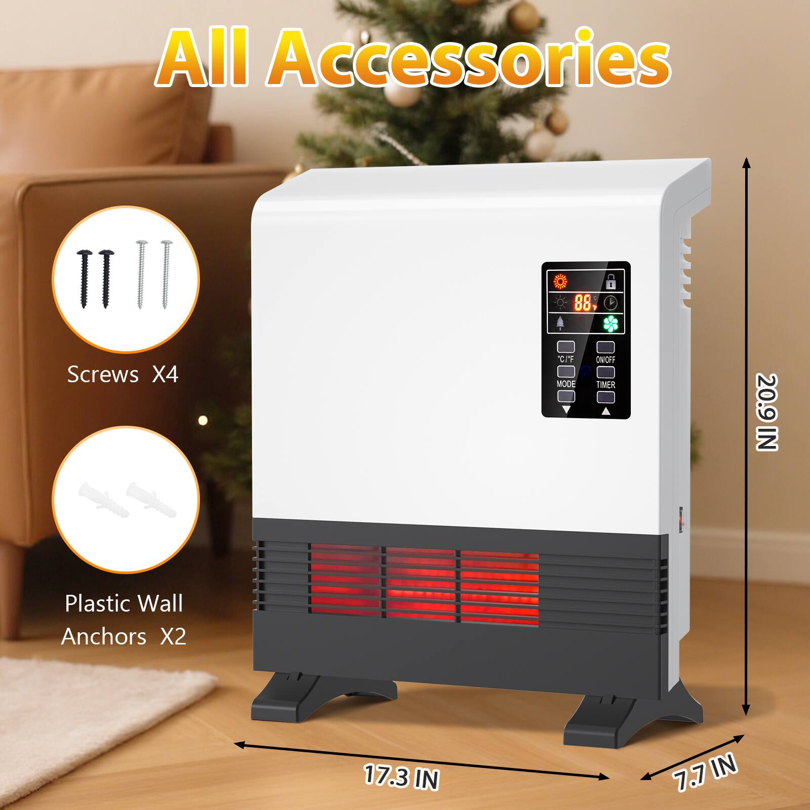 All Accessories

- Screws X4
- Plastic Wall Anchors X2

Dimensions:
- Height: 20.9 IN
- Width: 17.3 IN
- Depth: 7.7 IN