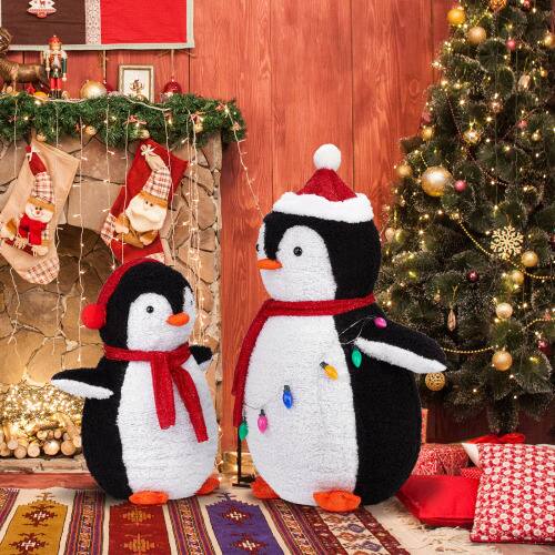 Alt View 6. Winado - Set of 2 Christmas Plush Penguins Family with Lights String, Stakes Pull Up for Indoor Outdoor Holiday Yard Decorations - White & Black.