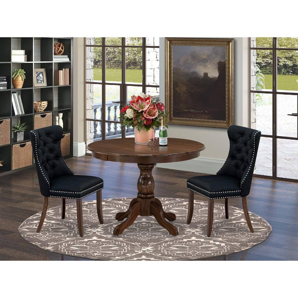 Alt View 3. East West Furniture - 3 Piece Kitchen Table Set Consists of a Round Modern Dining Table - Black.