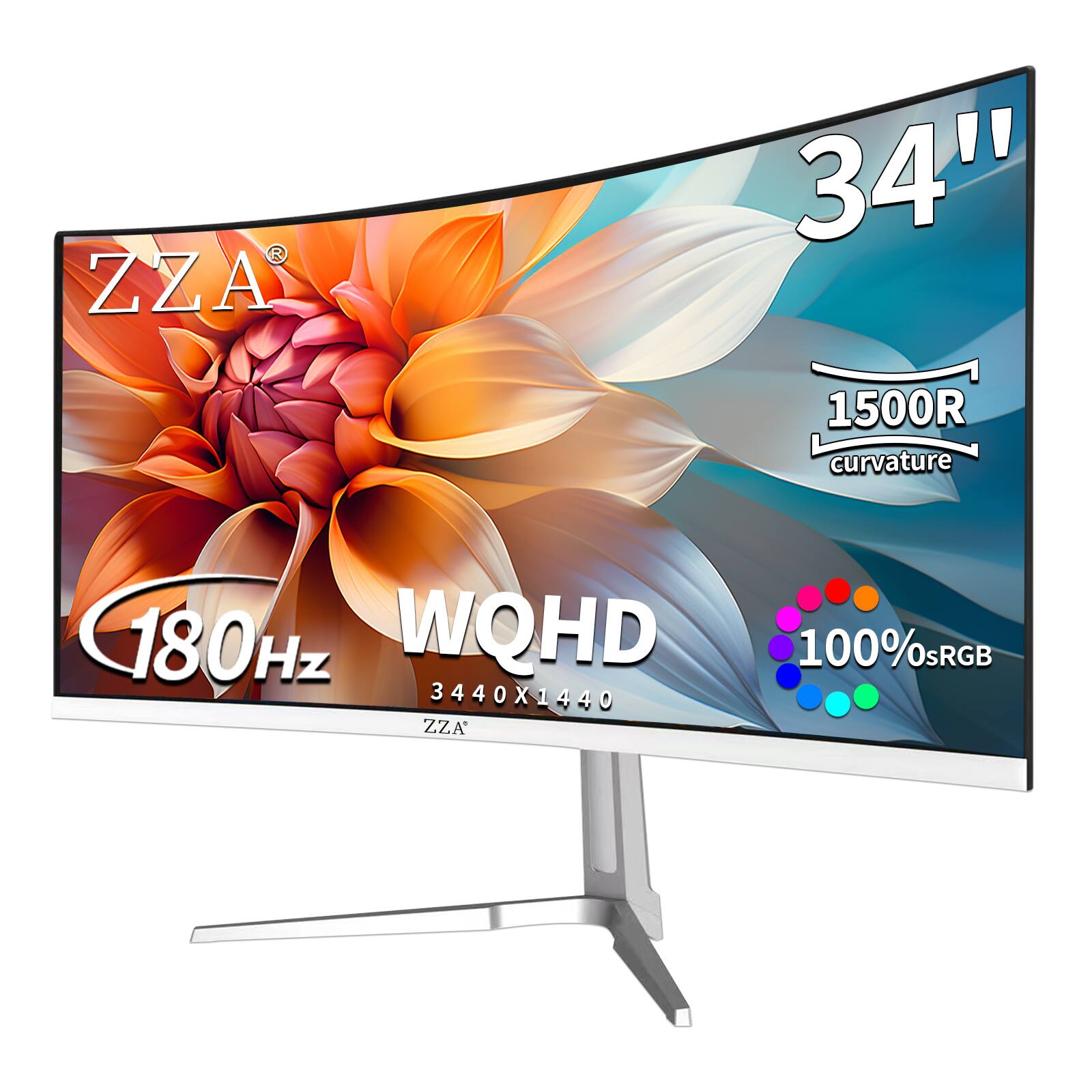 ZZA  
34"  
1500R curvature  
180Hz WQHD 100% sRGB 3440X1440
