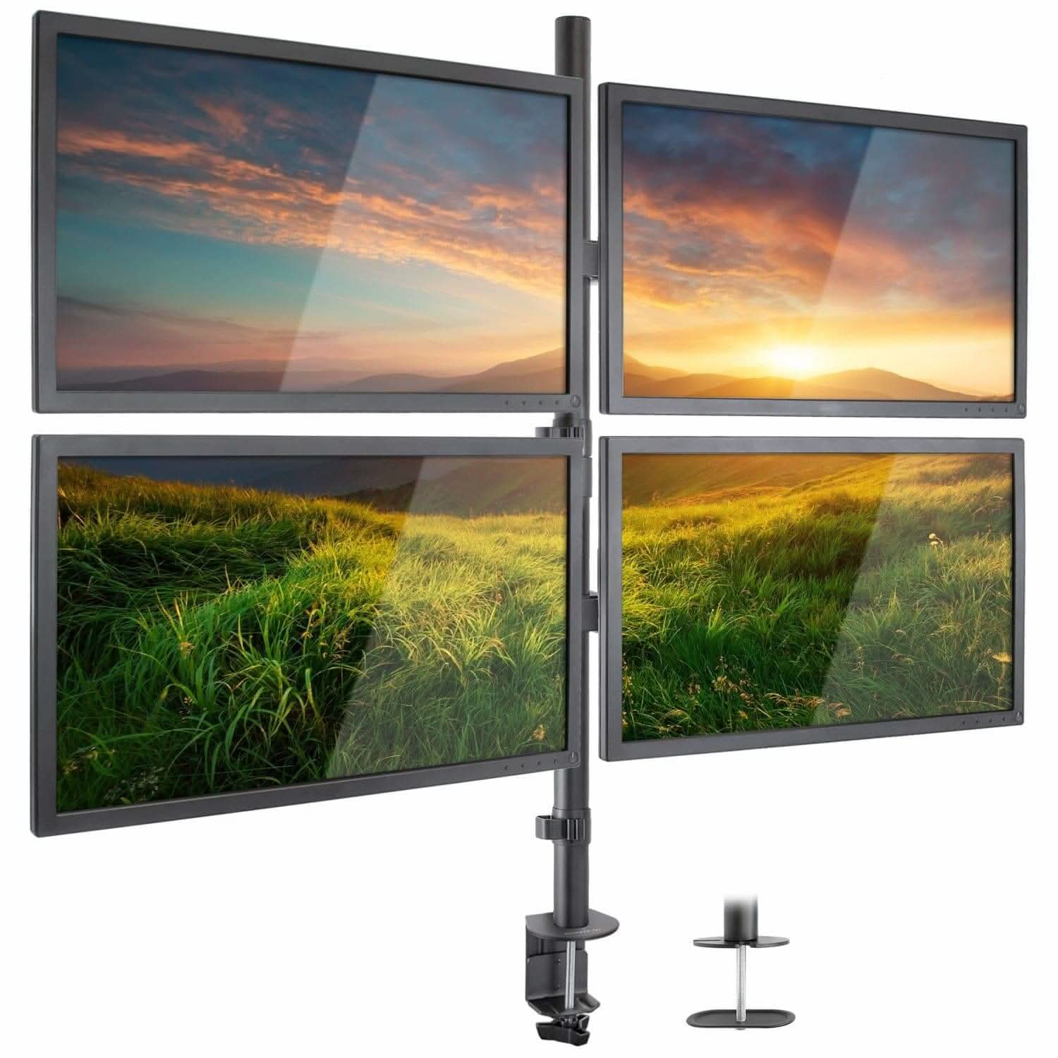 Angle. Mount-It! - Quad Monitor Desk Mount — Full Motion Arms, Height Adjustable, Fits Four 17"–32" Screens - Black.