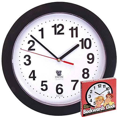 Vulpecula Spade - Backwards Wall Clock, Runs Counterclockwise and Reverse - Black