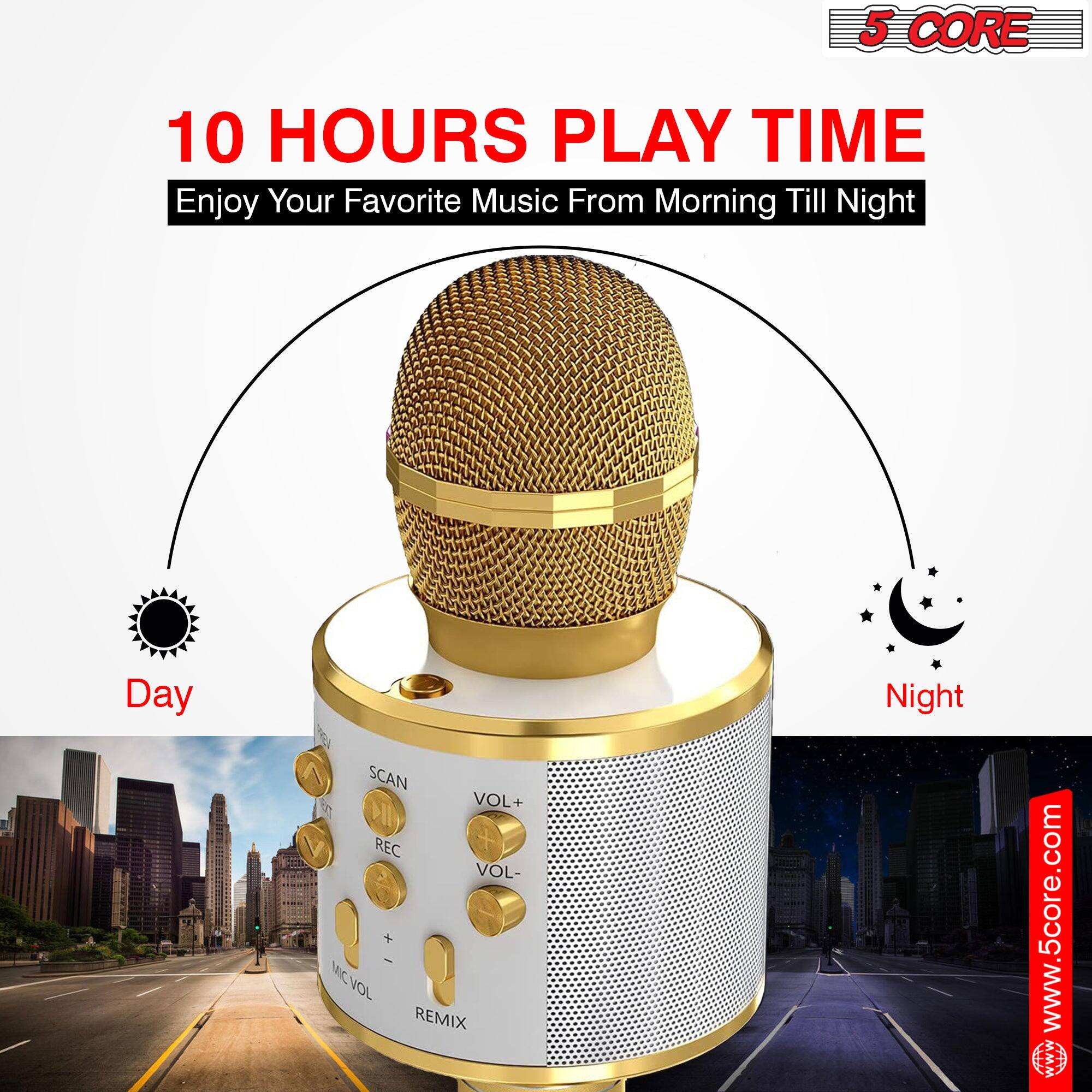 5 CORE  
10 HOURS PLAY TIME  
Enjoy Your Favorite Music From Morning Till Night  

Day  
Night  

www.5core.com
