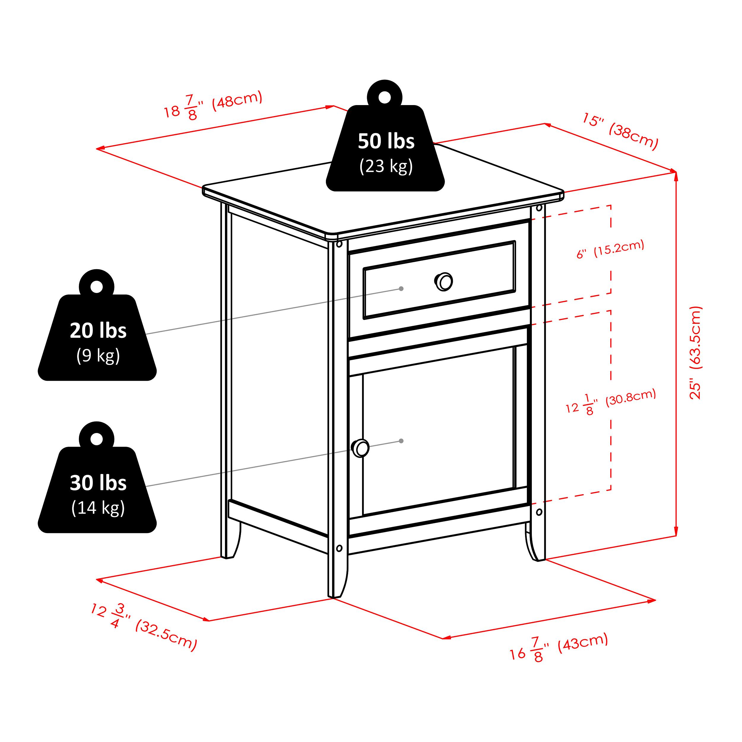 18 ¾" (48cm)  
50 lbs (23 kg)  
15" (38cm)  
6" (15.2cm)  
20 lbs (9 kg)  
12 ¾" (32.5cm)  
12 ½" (30.8cm)  
25" (63.5cm)  
30 lbs (14 kg)  
16 ½" (43cm)