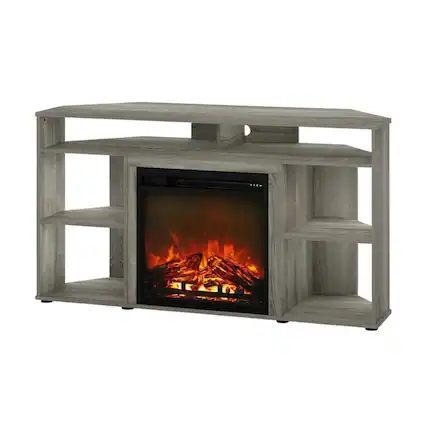 Front. FurniFact - French Oak Grey TV Stand with Fireplace for Up to 55-Inch Screens - Gray.
