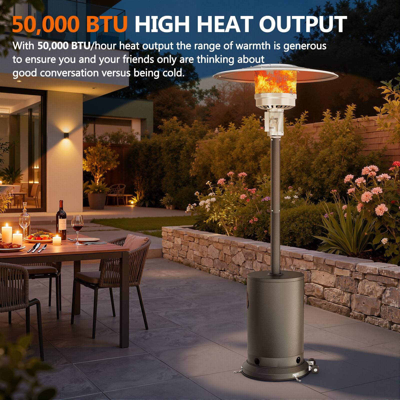 HUGROVE 50,000 BTU Patio Heater, Outdoor Patio Heater with Wheels ...