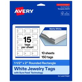 Avery - Rounded Jewelry Tags, 1-1/2" x 2", 150 Total - Matte White