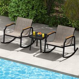 Costway - 3 PCS Rocking Bistro Set Outdoor Conversation Set with Porch Rocking Chairs - Brown