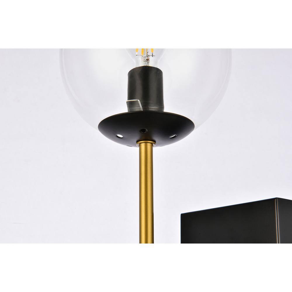 Alt View 1. Living District - Neri 2 lights black and brass and clear glass wall sconce - Black And Brass And Clear.