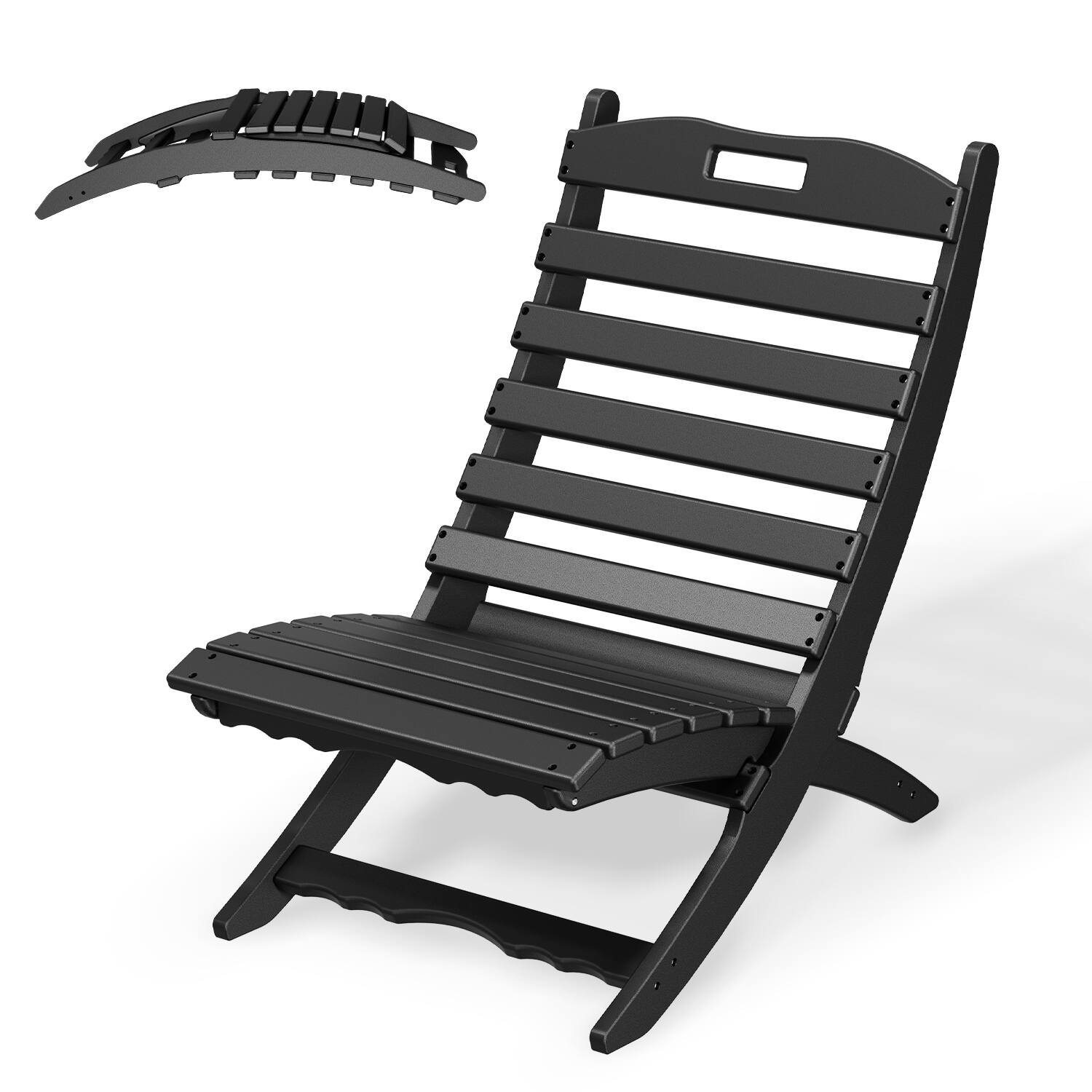 Alt View 3. FODINGHILL - Folding Portable Xavier Wave HDPE Adirondack Chairs Set of 2 - Black.