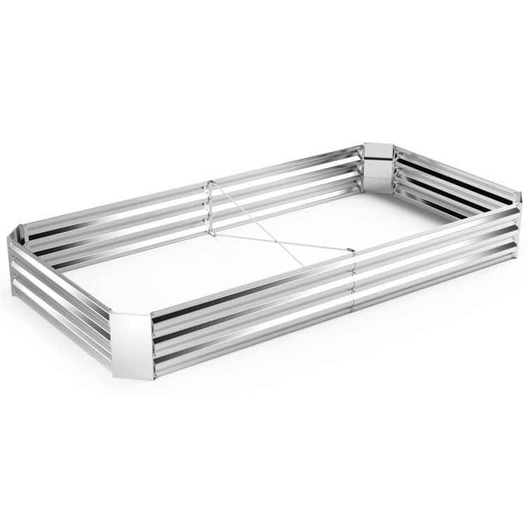 SlickBlue - Galvanized Steel Raised Garden Bed with Open Base for Vegetables and Flowers - Silver