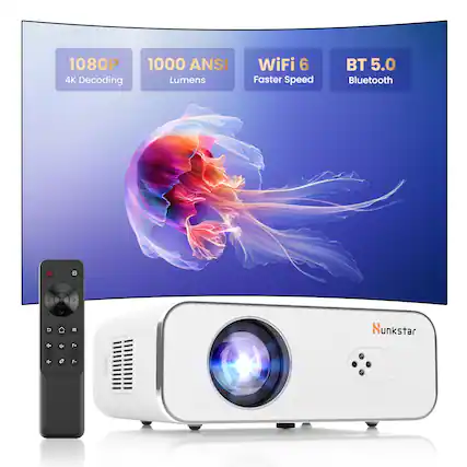 1080P 4K Decoding 1000 ANSI Lumens WiFi 6 Faster Speed BT 5.0 Bluetooth