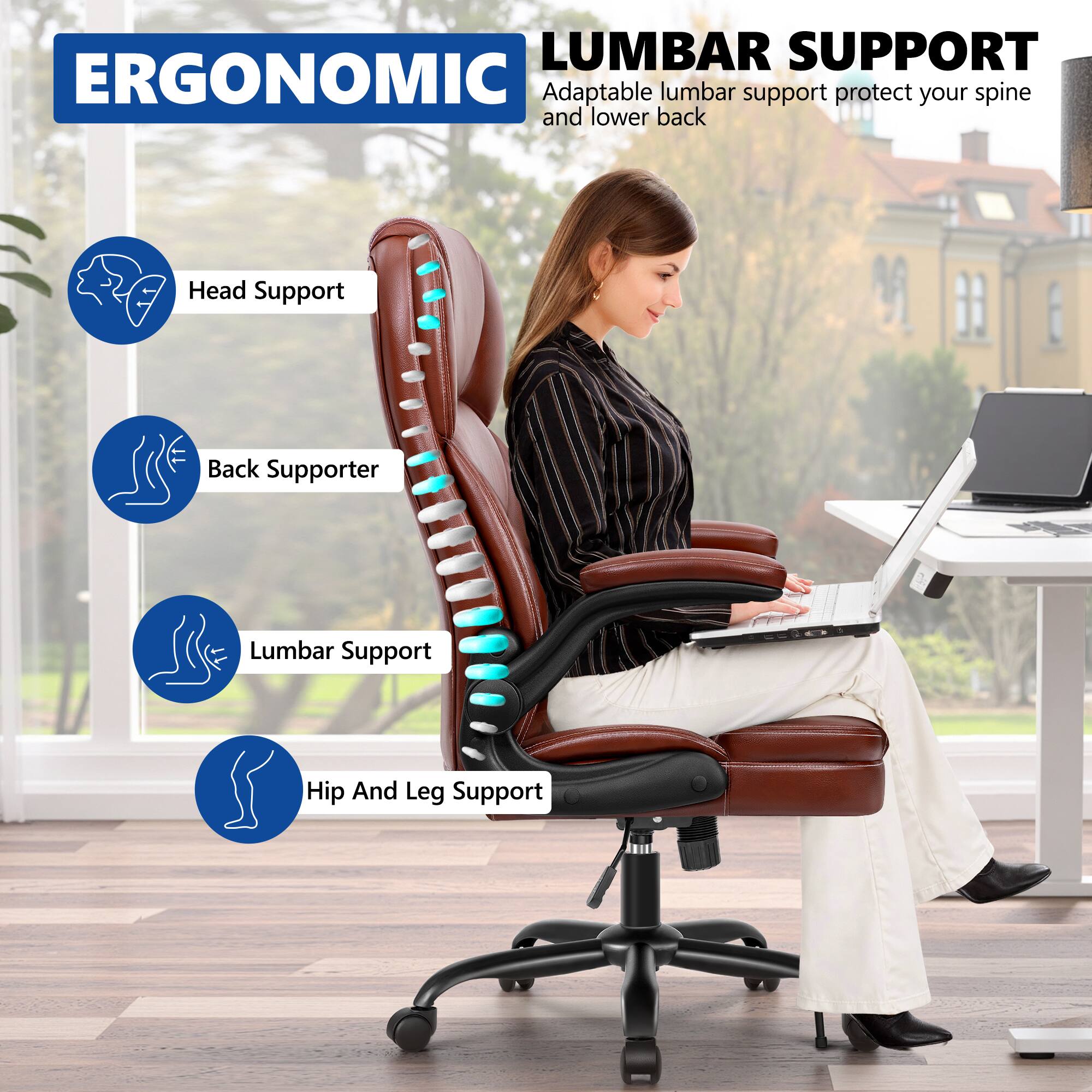 ERGONOMIC

LUMBAR SUPPORT  
Adaptable lumbar support protect your spine and lower back

- Head Support
- Back Supporter
- Lumbar Support
- Hip And Leg Support